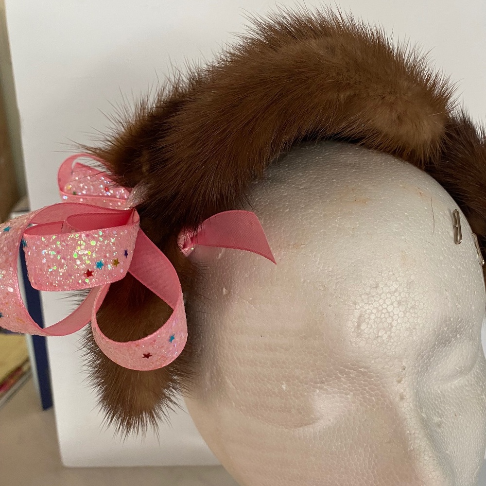 Genuine mink headband with glitter bow perfect for Christmas, Church Communion